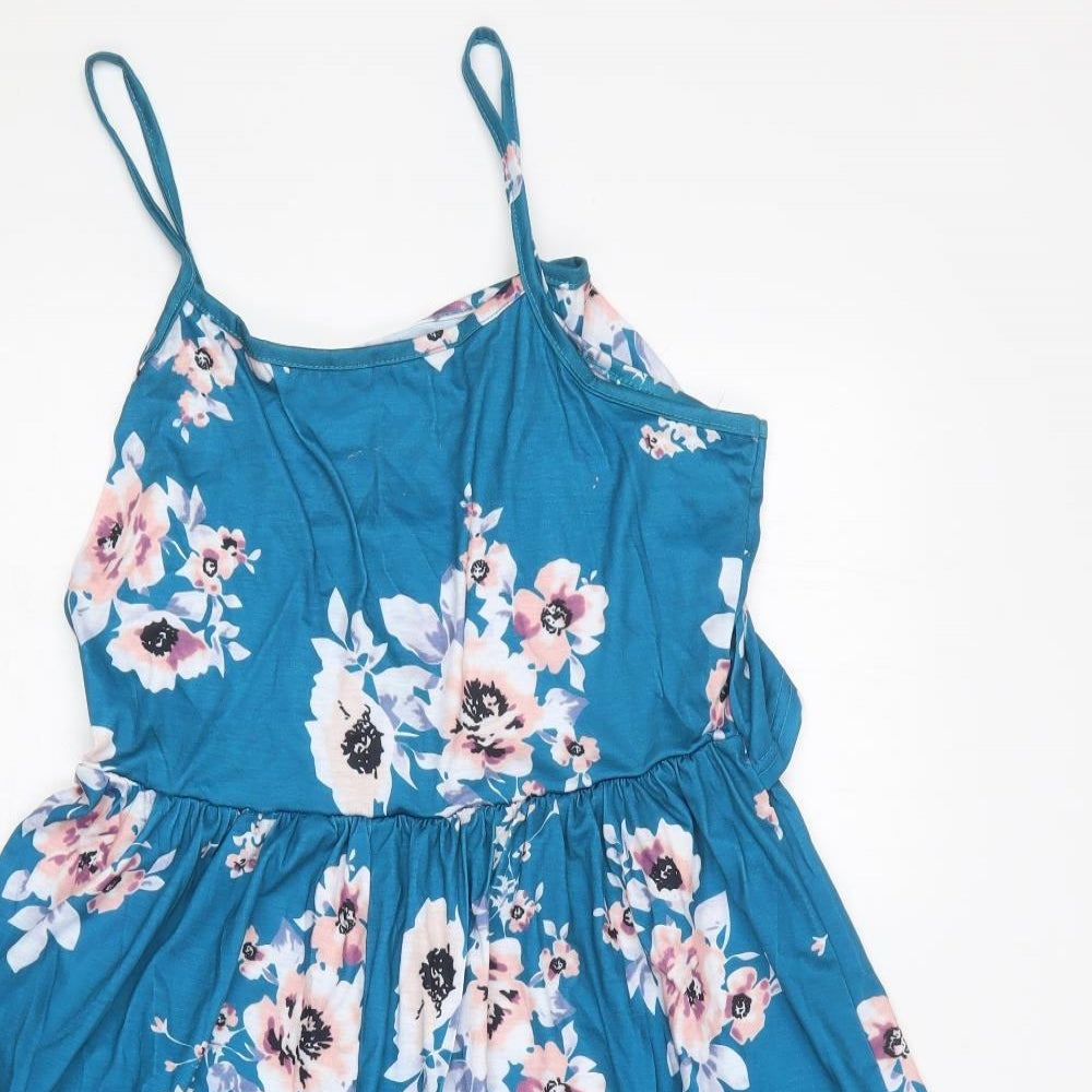 SheIn Womens Blue Floral Polyester Skater Dress  Size S  Square Neck