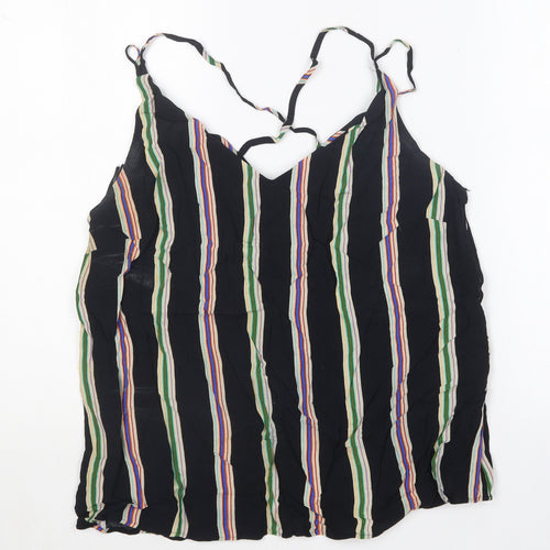 F&F Womens Black Striped Viscose Camisole T-Shirt Size 14 V-Neck