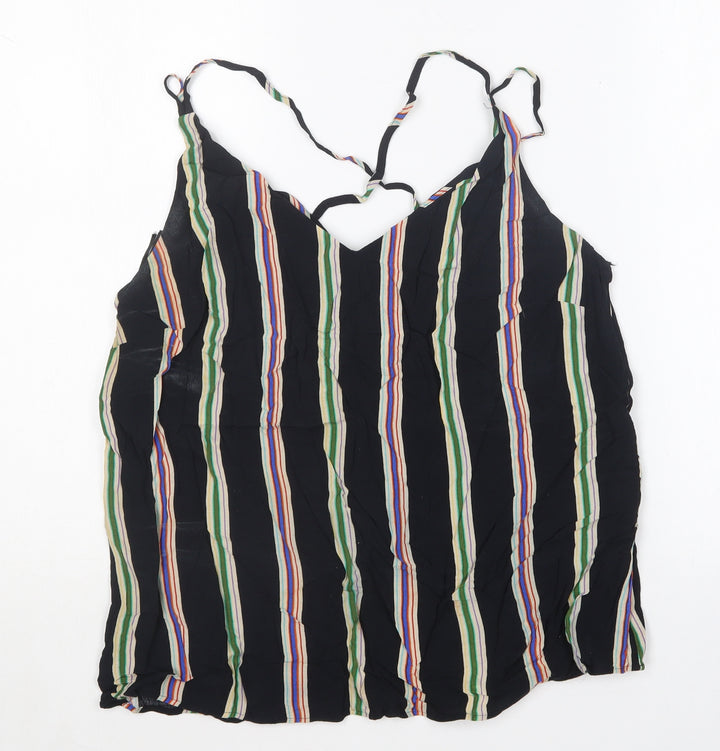 F&F Womens Black Striped Viscose Camisole T-Shirt Size 14 V-Neck