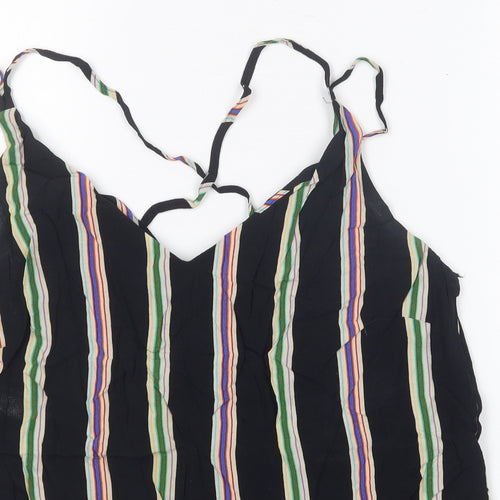 F&F Womens Black Striped Viscose Camisole T-Shirt Size 14 V-Neck