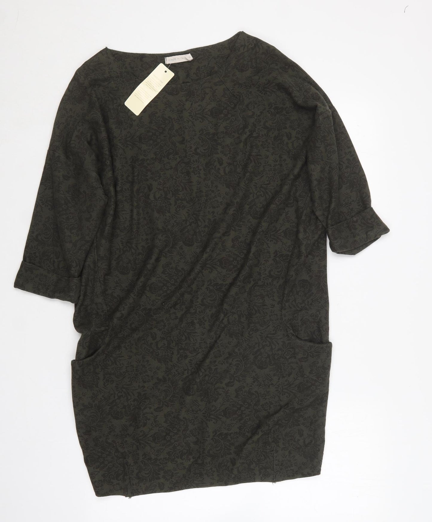 Made in Italy Womens Green Geometric Cotton Shift  Size M  Boat Neck