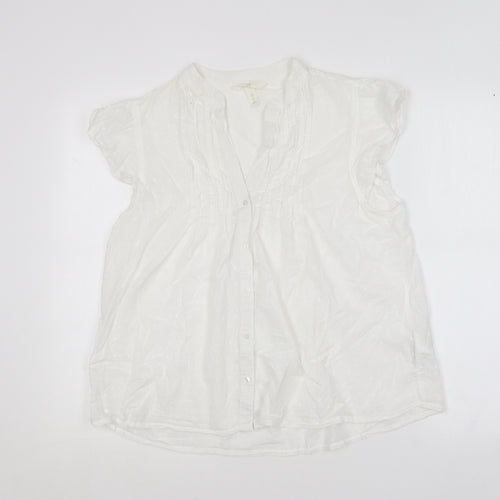 H&M Womens White  Cotton Basic Blouse Size 14 V-Neck