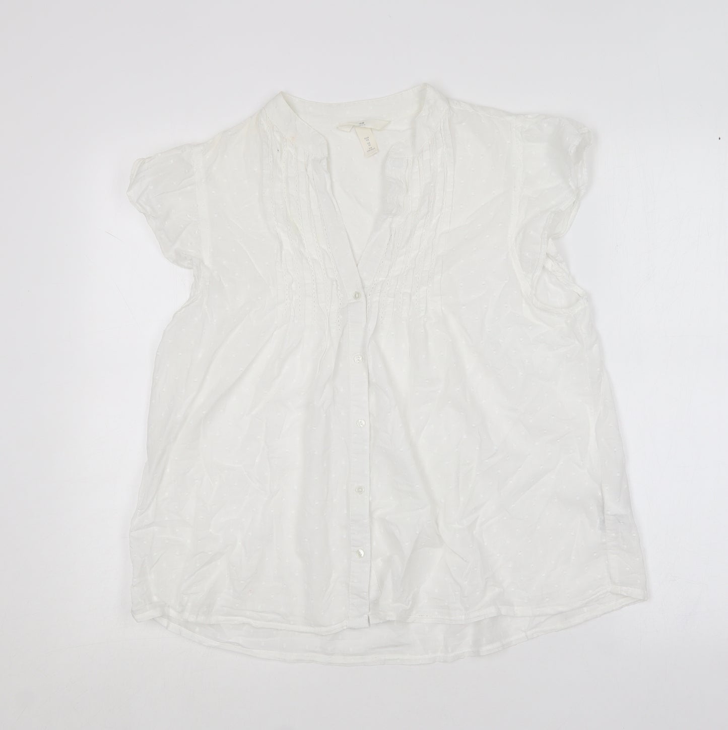 H&M Womens White  Cotton Basic Blouse Size 14 V-Neck