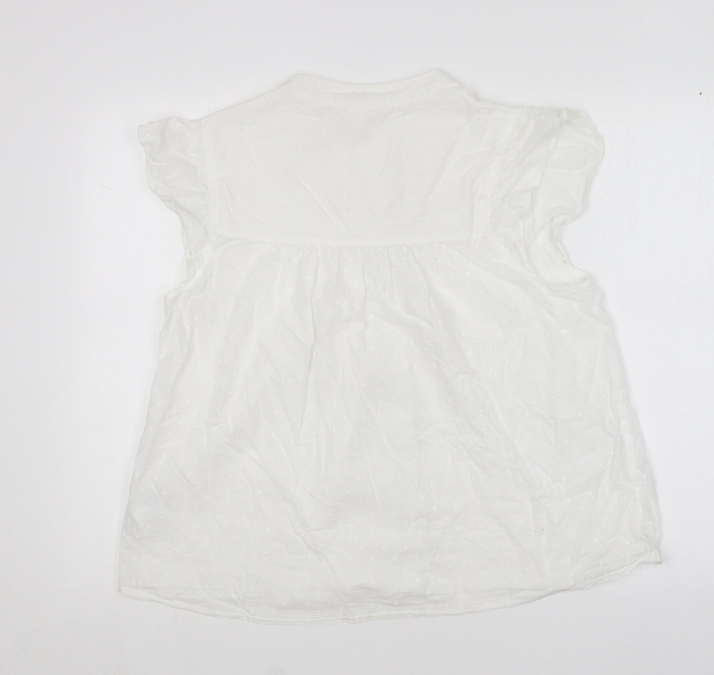 H&M Womens White  Cotton Basic Blouse Size 14 V-Neck