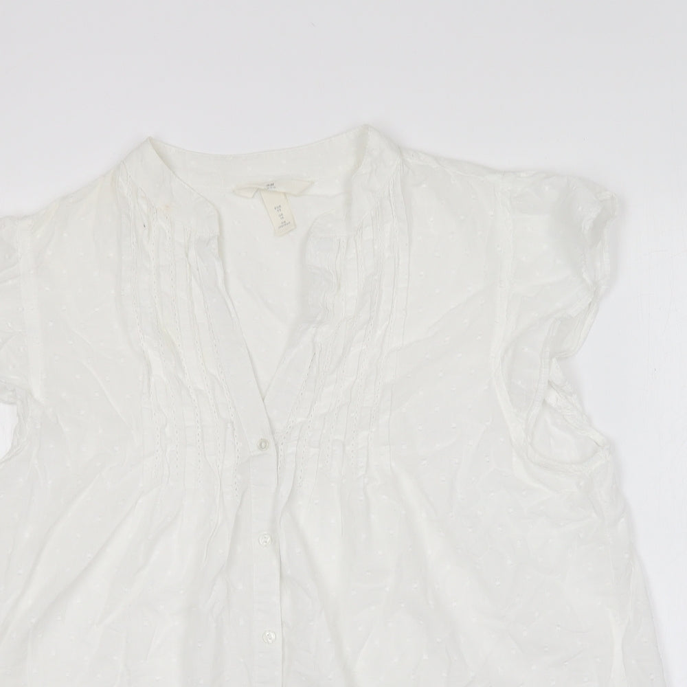 H&M Womens White  Cotton Basic Blouse Size 14 V-Neck