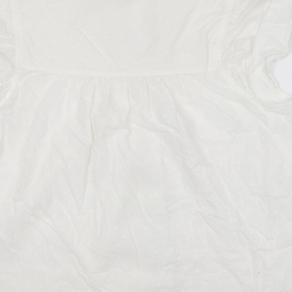H&M Womens White  Cotton Basic Blouse Size 14 V-Neck