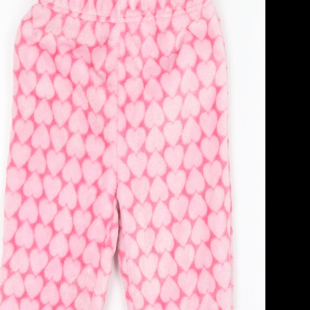 Dunnes Stores Girls Pink Geometric Polyester Jogger Trousers Size 2-3 Years  Regular  - Love heart print
