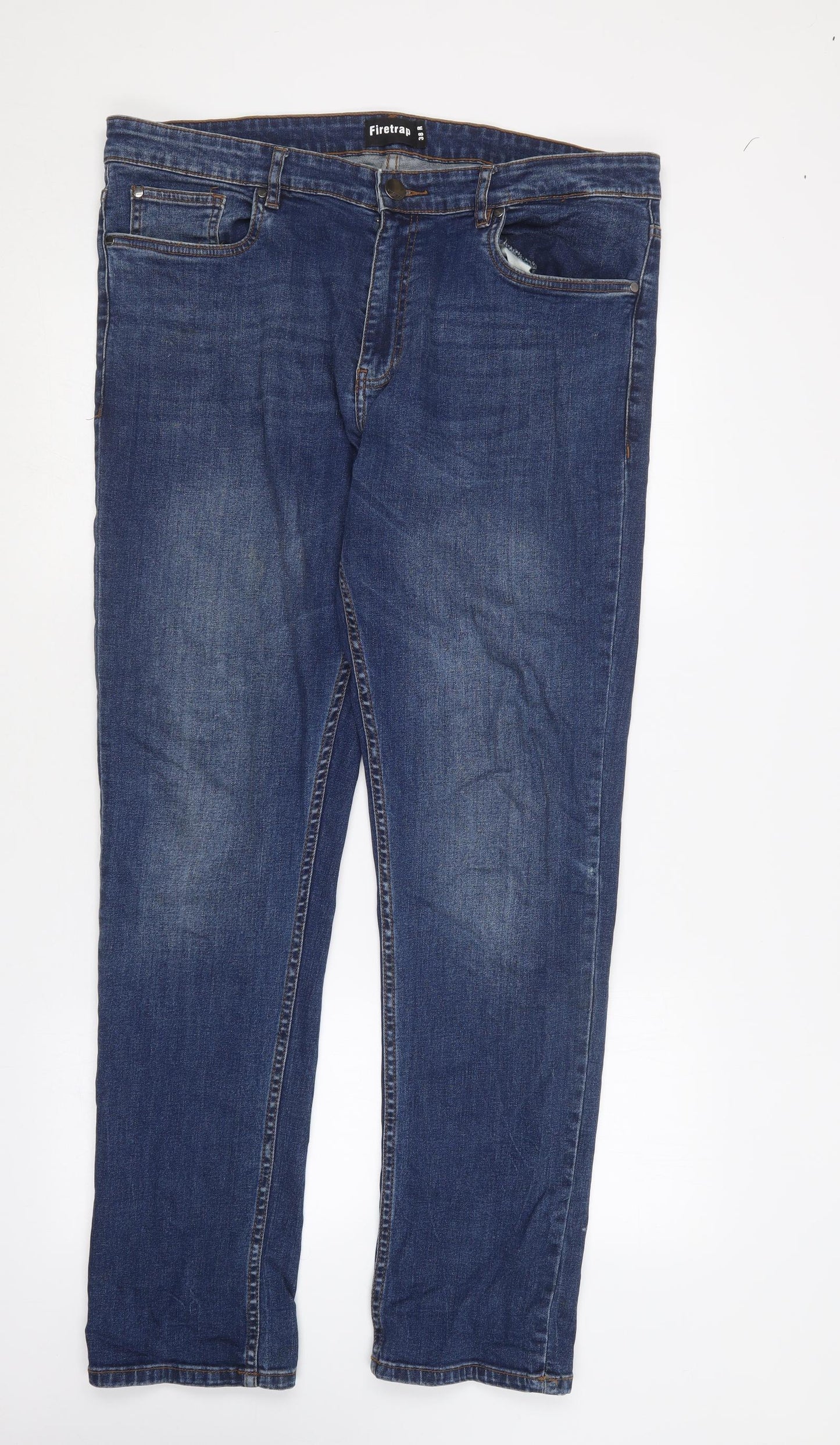 Firetrap Mens Blue  Cotton Straight Jeans Size 38 L31 in Regular