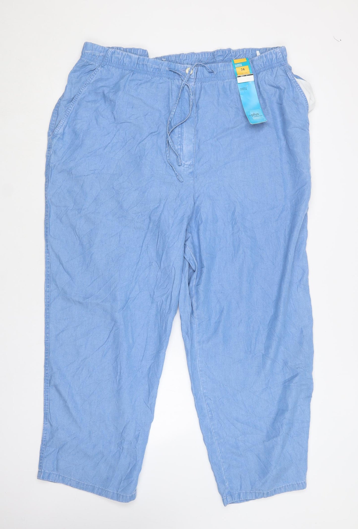 Marks and Spencer Womens Blue  Lyocell Trousers  Size 24 L26 in Regular