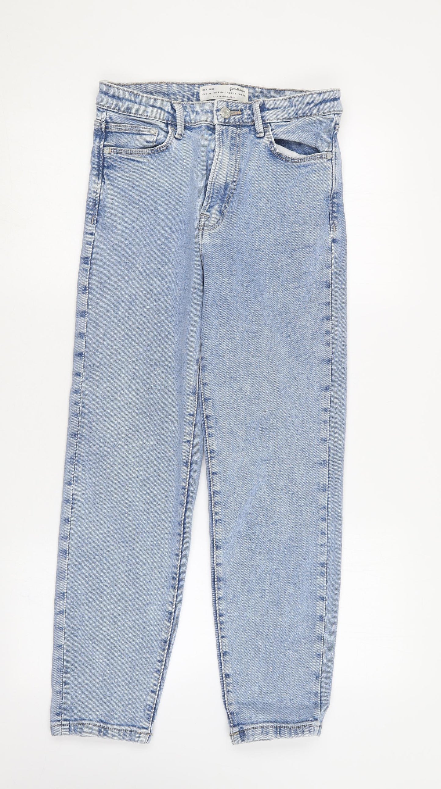 Stradivarius Womens Blue  Cotton Mom Jeans Size 10 L26 in Slim