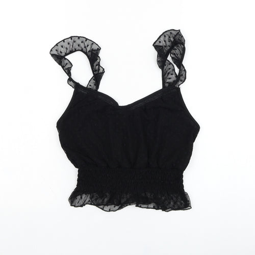 New Look Womens Black  Nylon Cropped Blouse Size 12 Round Neck