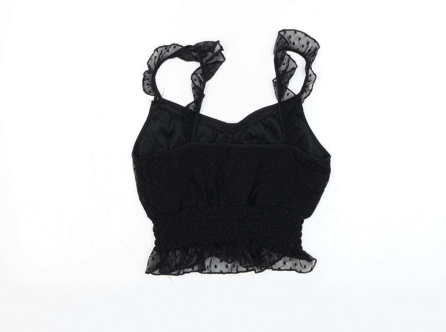 New Look Womens Black  Nylon Cropped Blouse Size 12 Round Neck