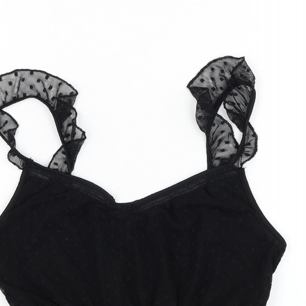 New Look Womens Black  Nylon Cropped Blouse Size 12 Round Neck