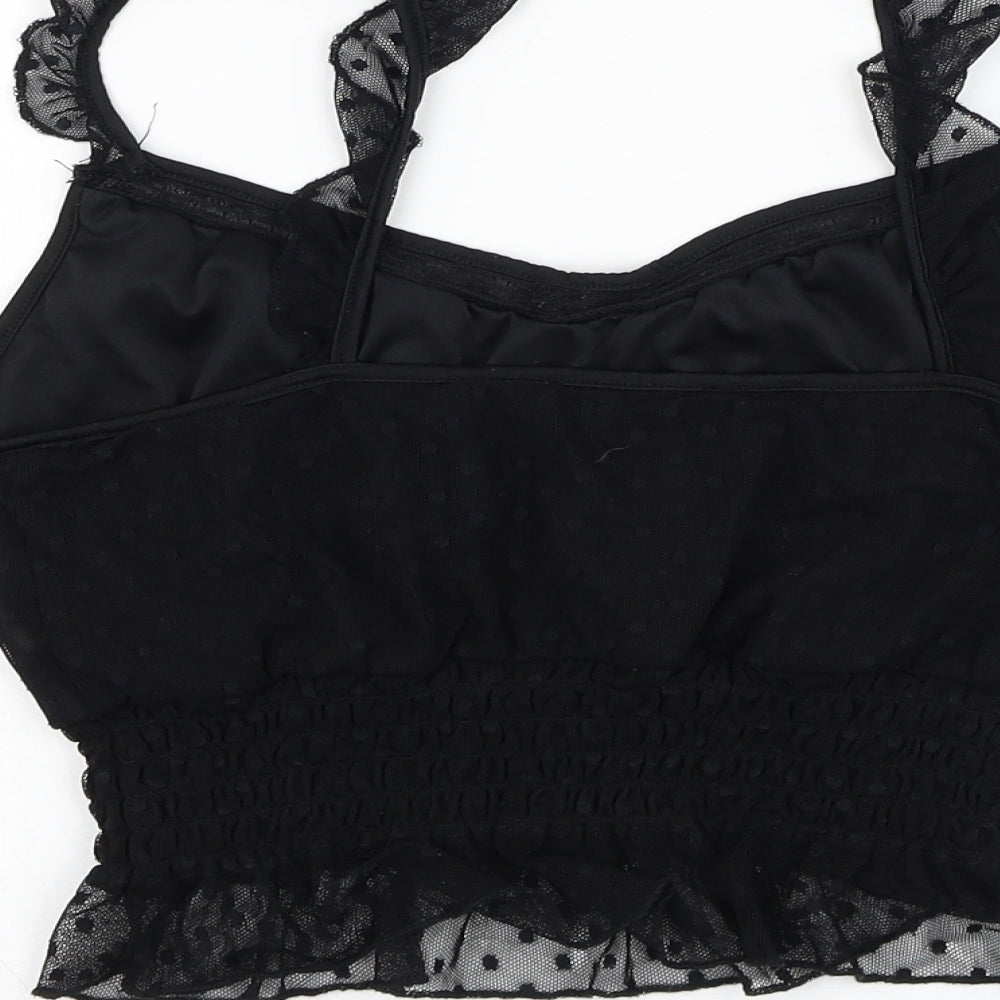 New Look Womens Black  Nylon Cropped Blouse Size 12 Round Neck