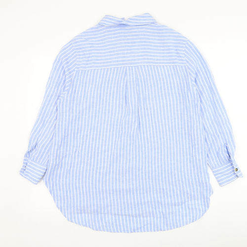 F&F Womens Blue Striped Linen Basic Button-Up Size 6 Collared