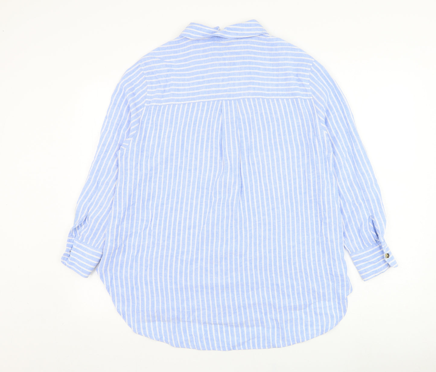 F&F Womens Blue Striped Linen Basic Button-Up Size 6 Collared