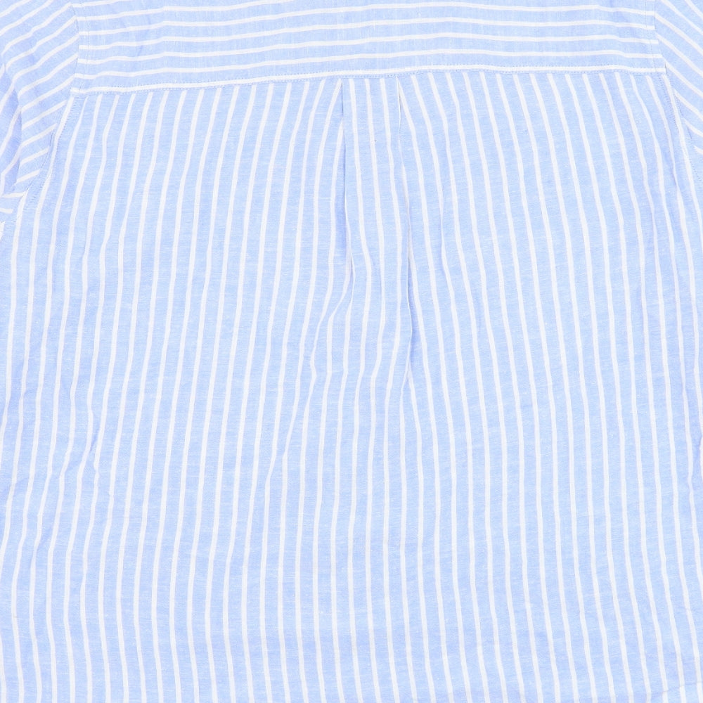 F&F Womens Blue Striped Linen Basic Button-Up Size 6 Collared