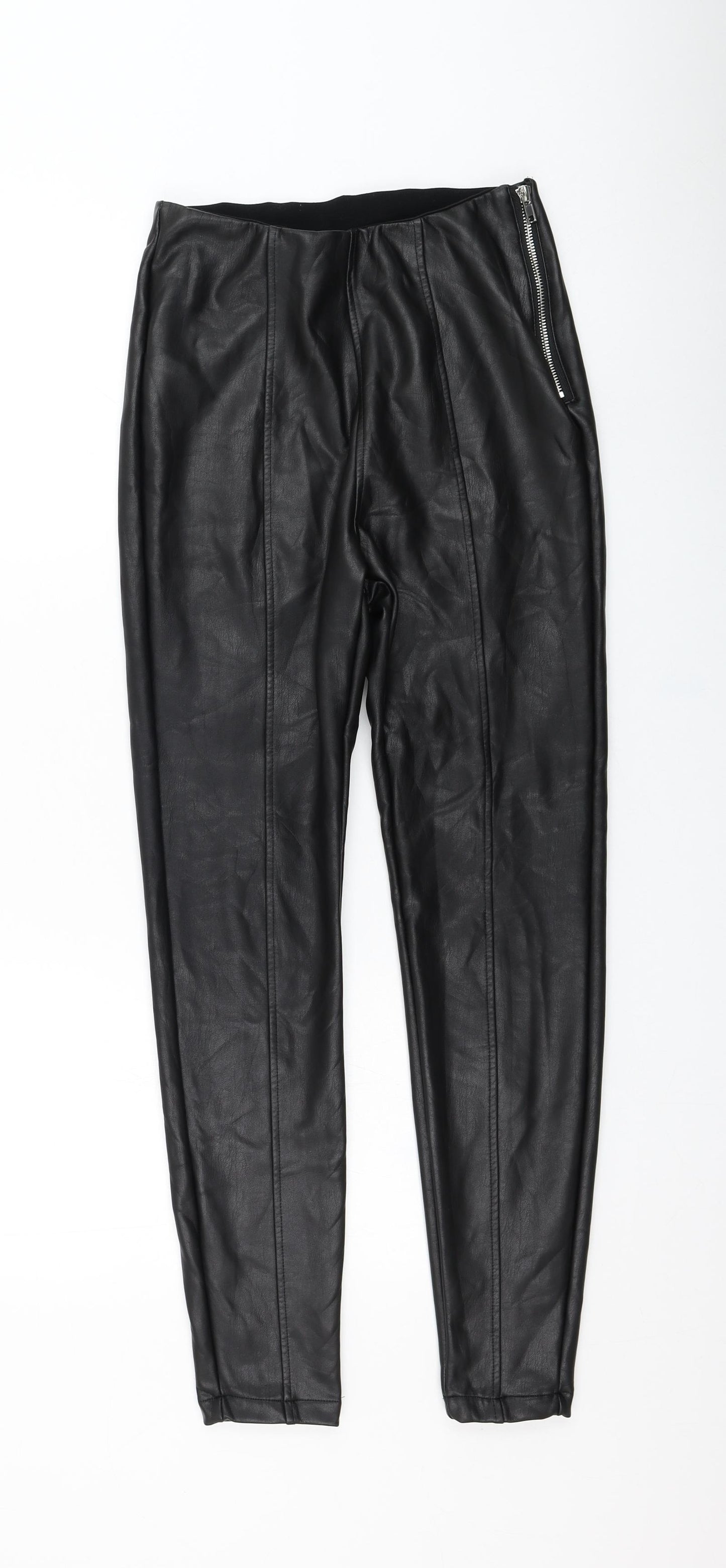 New Look Womens Black  Polyurethane Capri Leggings Size 10 L28 in