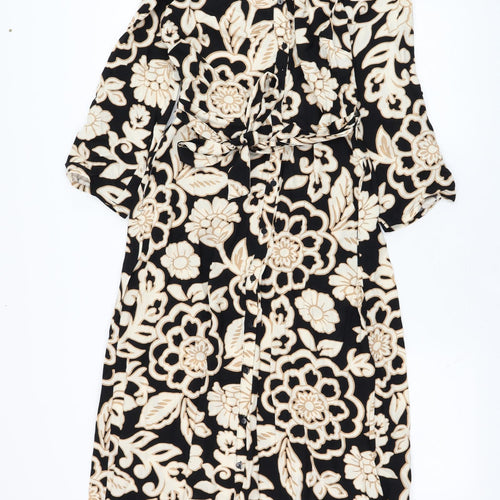 F&F Womens Black Floral Viscose Shirt Dress  Size 6  Collared Button