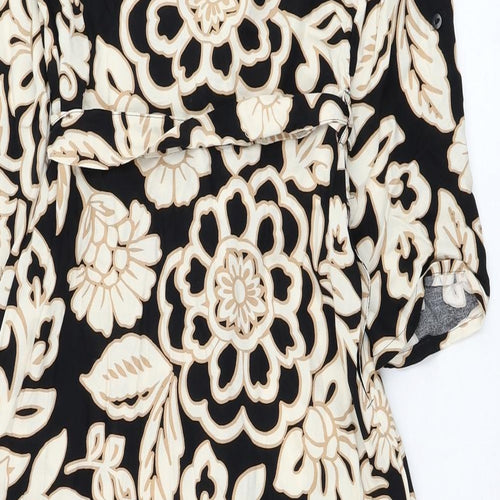 F&F Womens Black Floral Viscose Shirt Dress  Size 6  Collared Button
