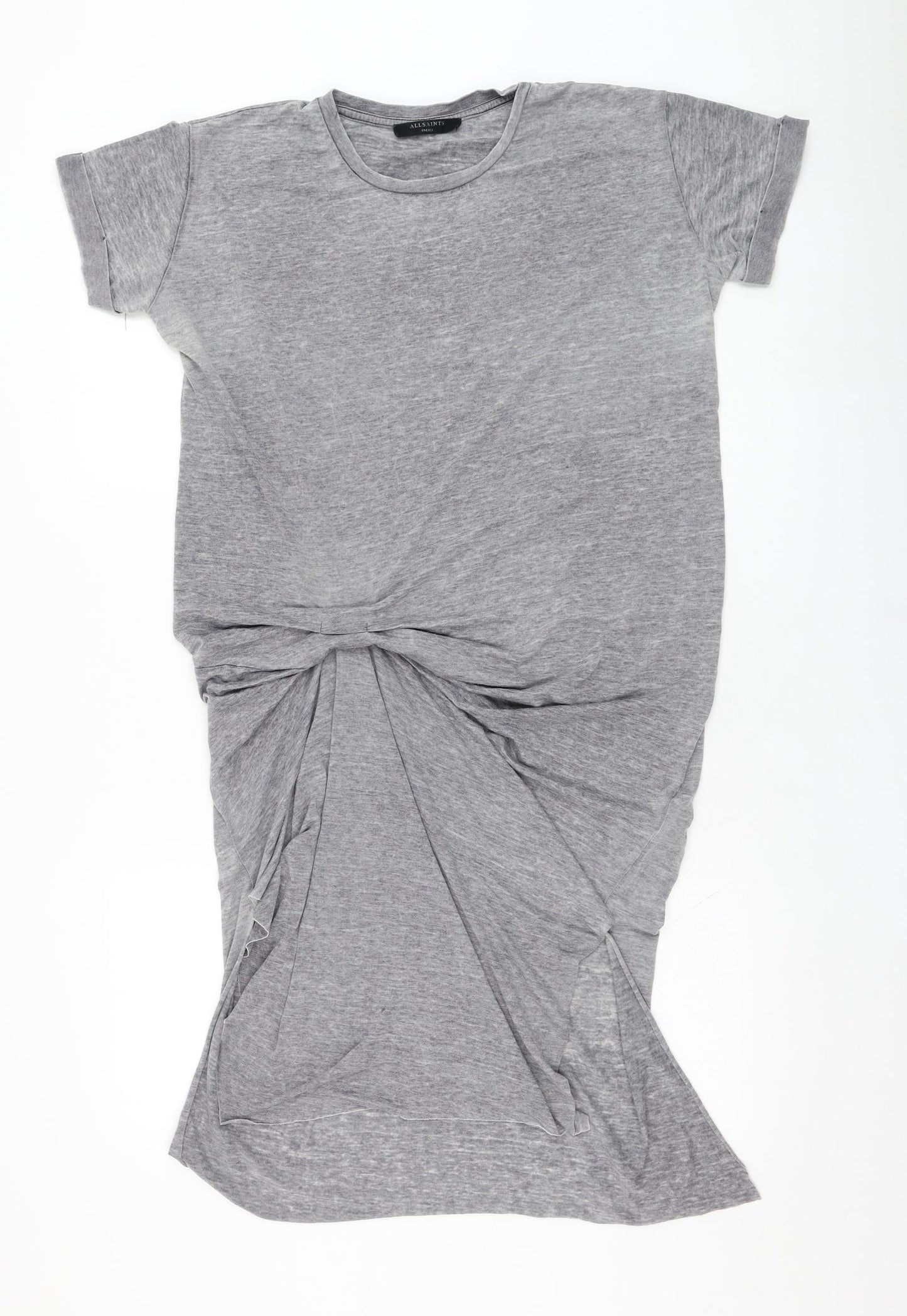 AllSaints Womens Grey  Cotton T-Shirt Dress  Size S  Round Neck Pullover - Gathered front