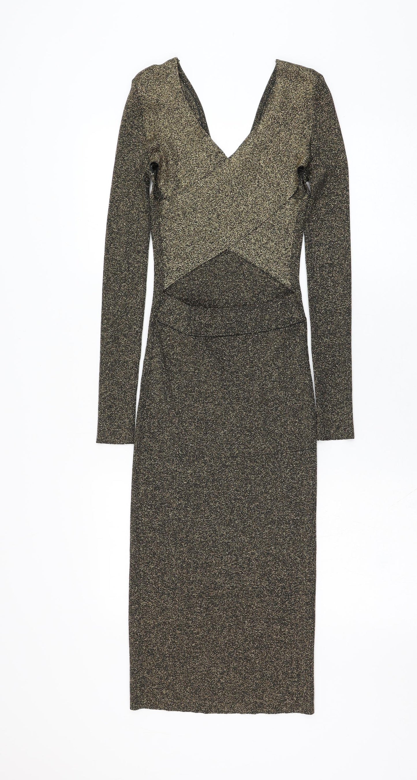 River Island Womens Black  Viscose Pencil Dress  Size 10  V-Neck Pullover