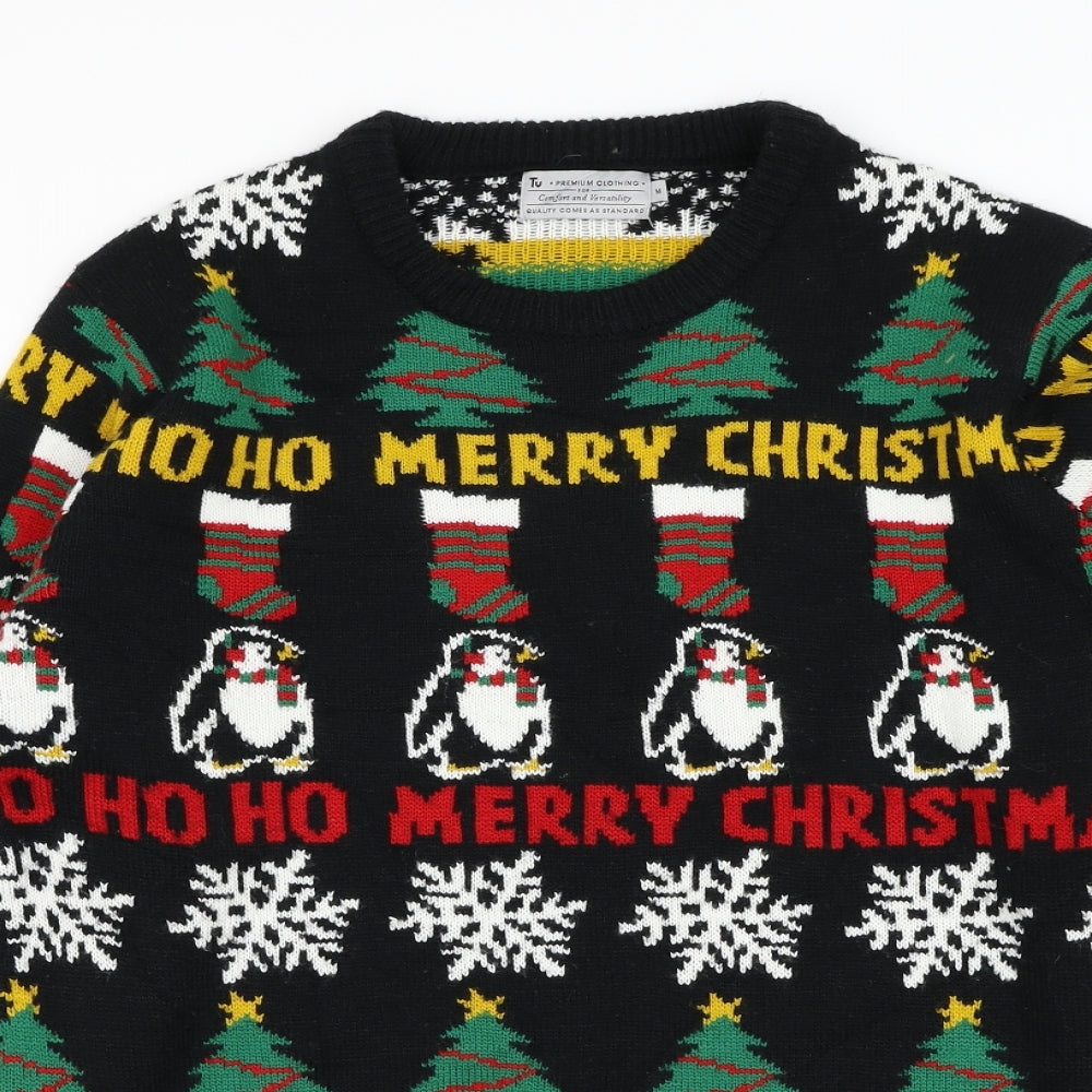 TU Mens Black Round Neck  Acrylic Pullover Jumper Size M   - Christmas