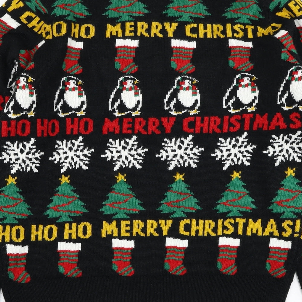 TU Mens Black Round Neck  Acrylic Pullover Jumper Size M   - Christmas