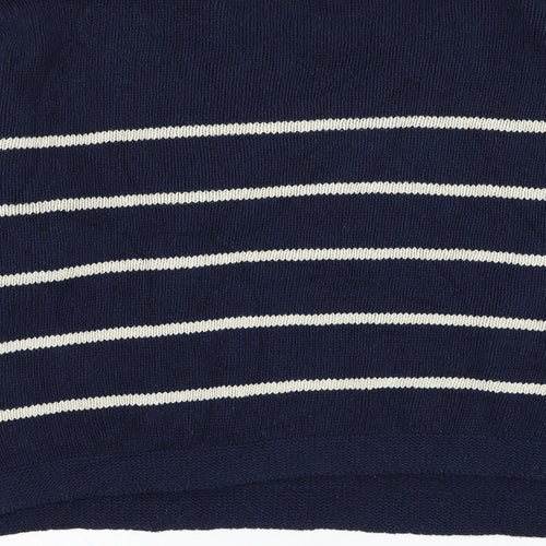 SweaterCo Womens Blue Round Neck Striped Cotton Pullover Jumper Size M