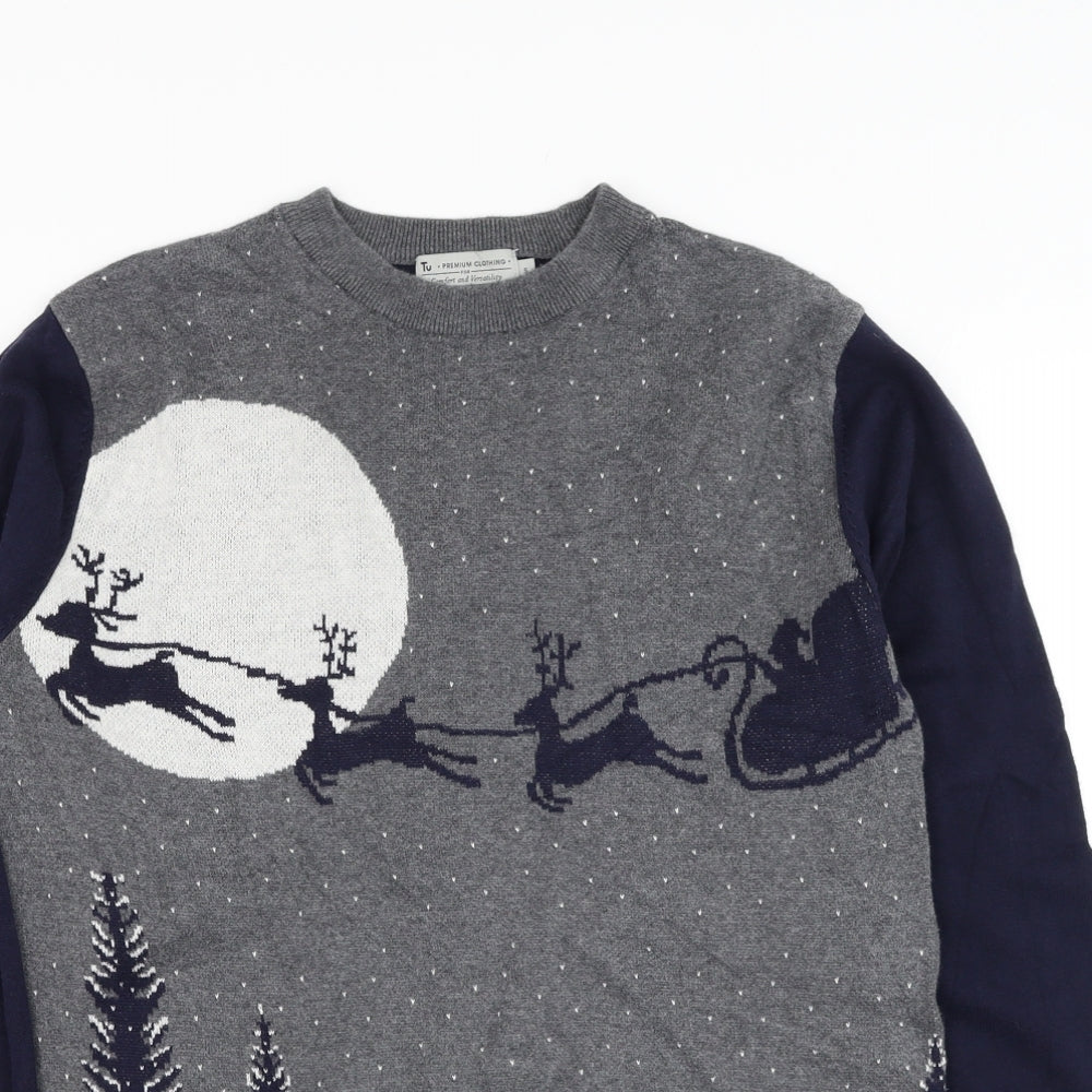 TU Mens Blue Round Neck  Cotton Pullover Jumper Size S   - Christmas