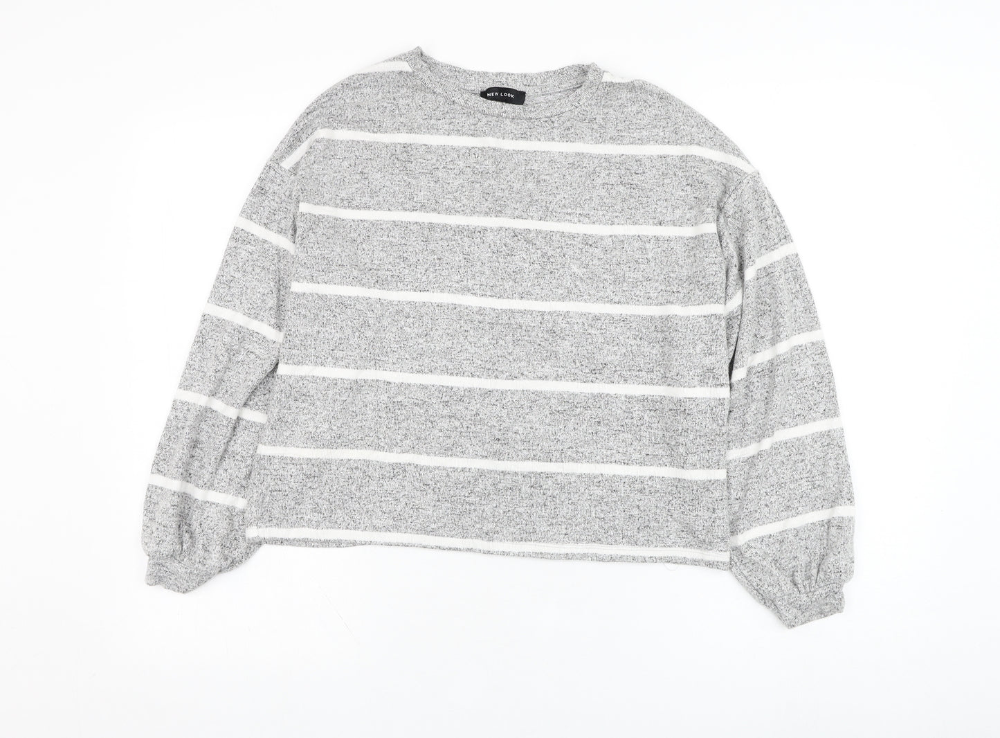 New Look Womens Grey Round Neck Striped Viscose Pullover Jumper Size S