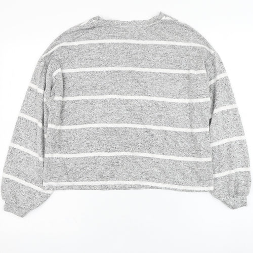 New Look Womens Grey Round Neck Striped Viscose Pullover Jumper Size S