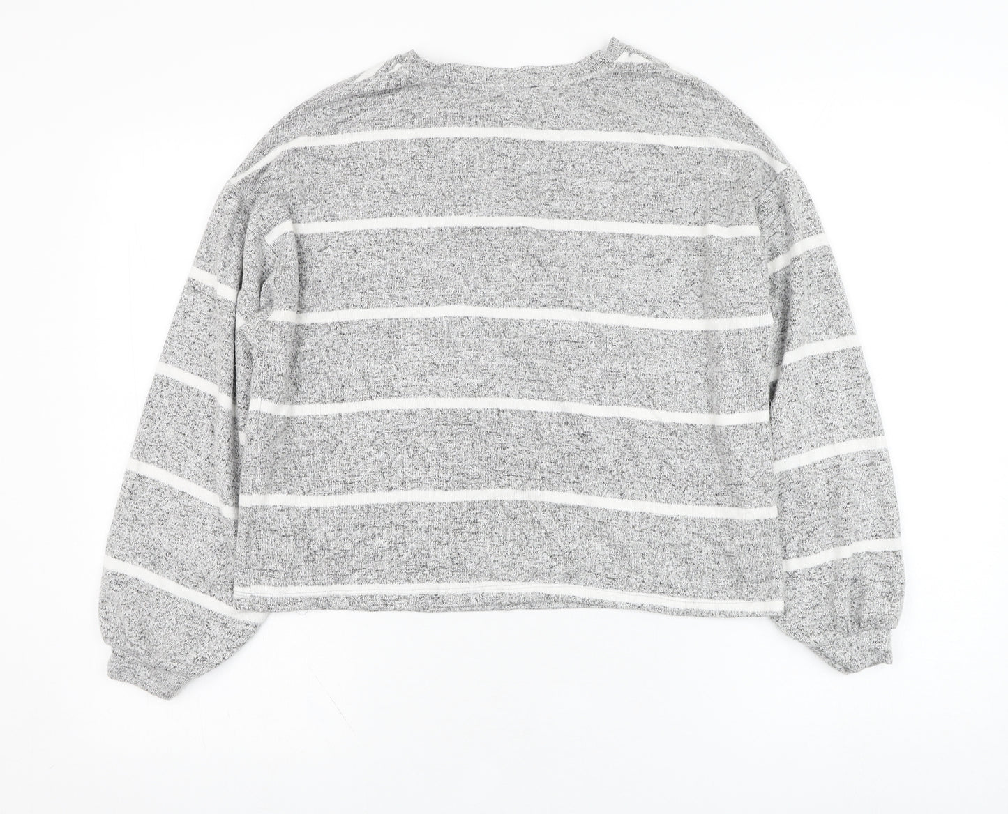 New Look Womens Grey Round Neck Striped Viscose Pullover Jumper Size S
