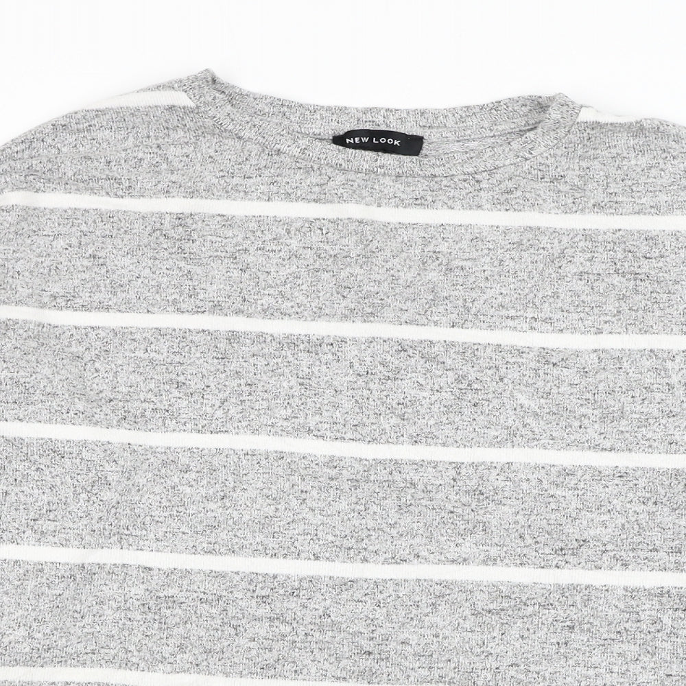New Look Womens Grey Round Neck Striped Viscose Pullover Jumper Size S