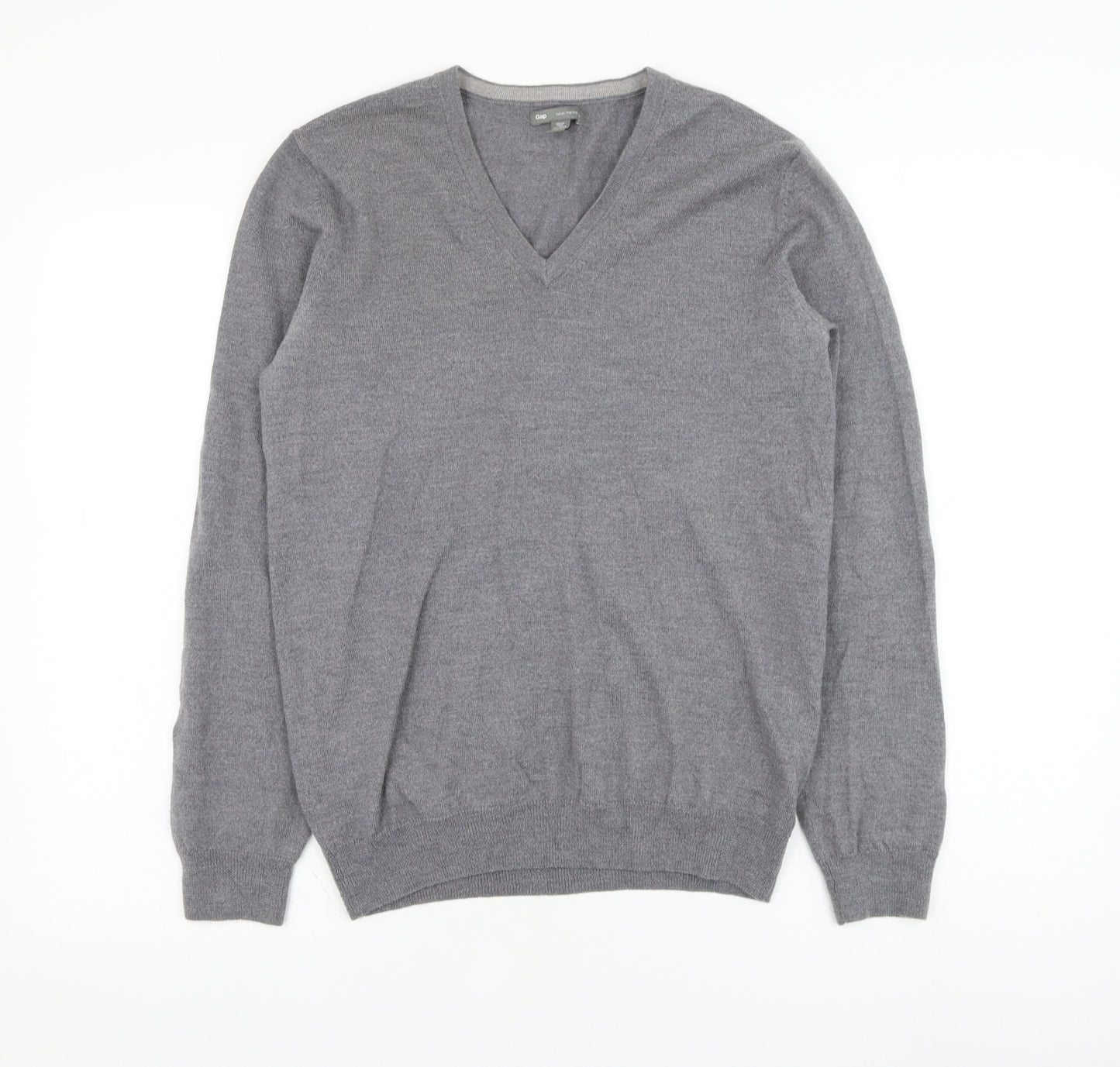 Gap Mens Grey V-Neck  Wool Pullover Jumper Size M