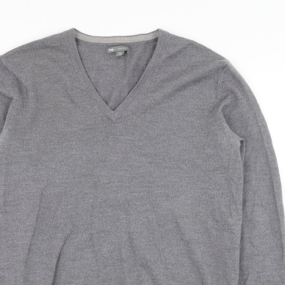 Gap Mens Grey V-Neck  Wool Pullover Jumper Size M