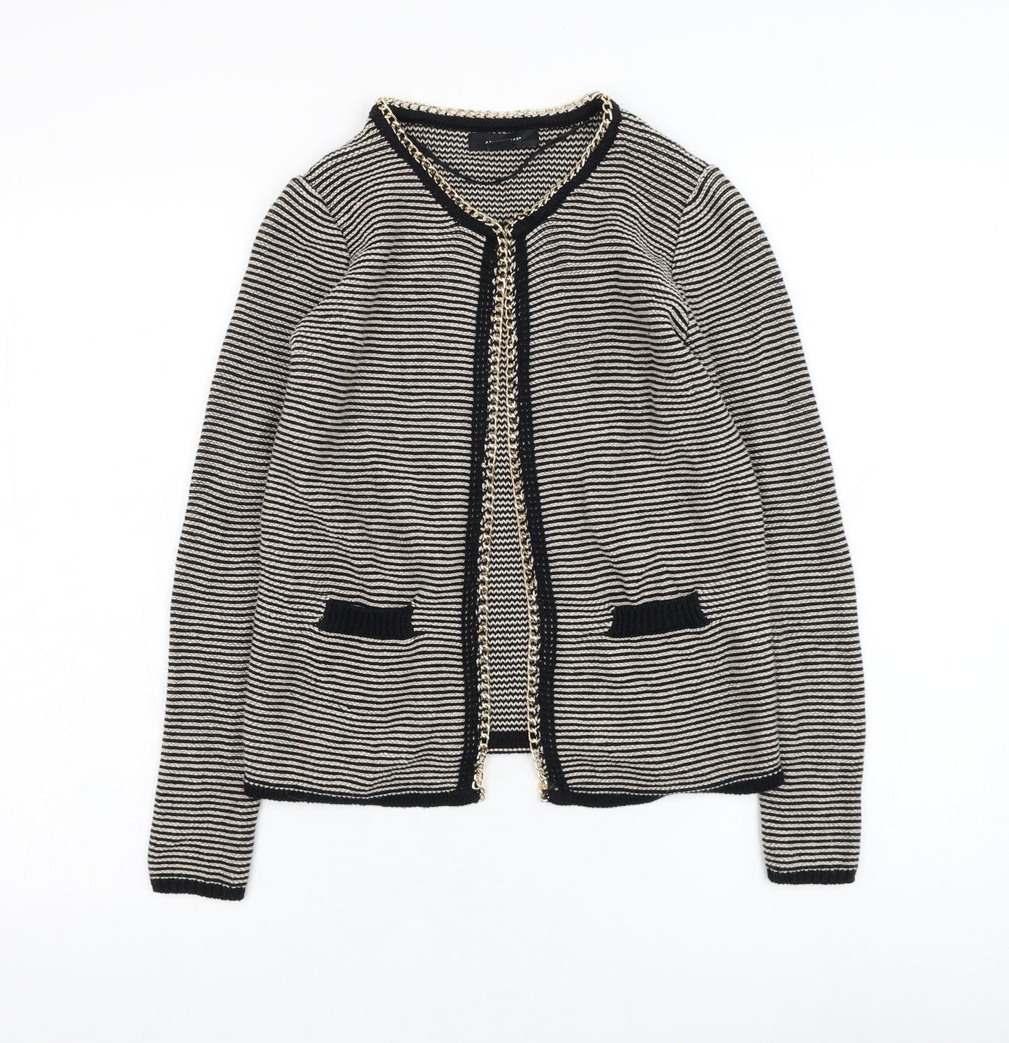 Atmosphere Womens Black Round Neck Striped Cotton Cardigan Jumper Size S