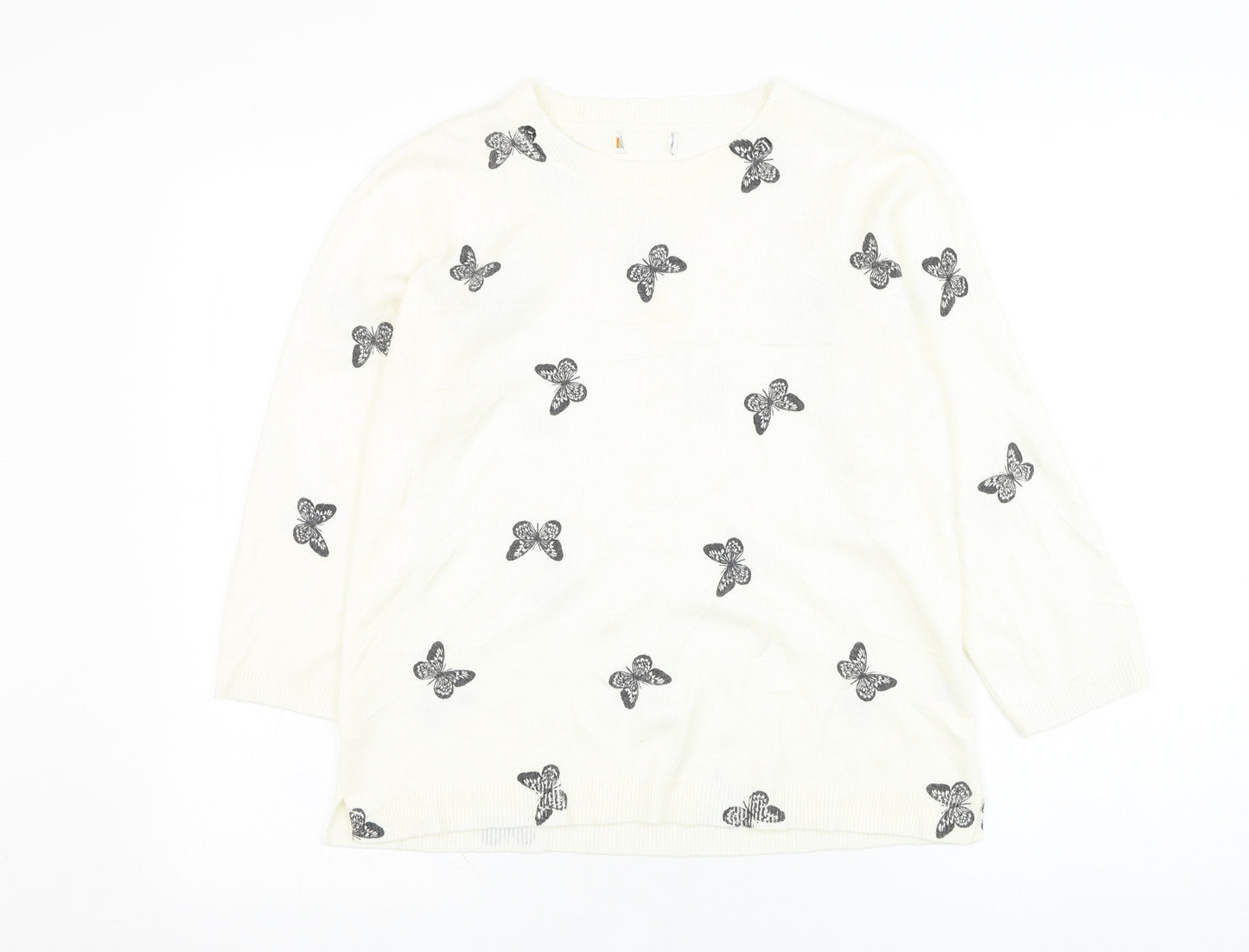 Matalan Womens White Round Neck  Acrylic Pullover Jumper Size 12   - Butterfly