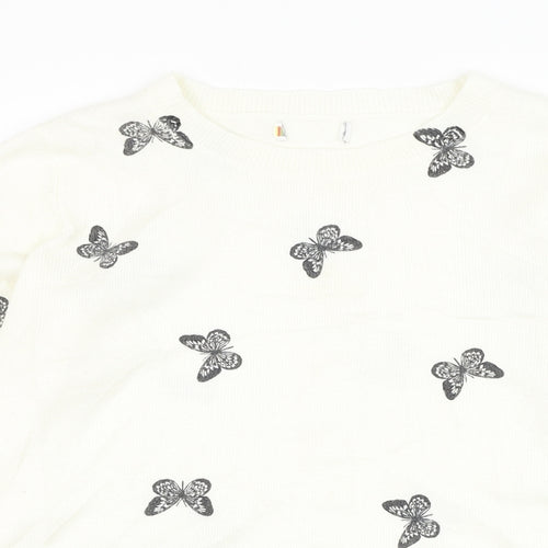 Matalan Womens White Round Neck  Acrylic Pullover Jumper Size 12   - Butterfly