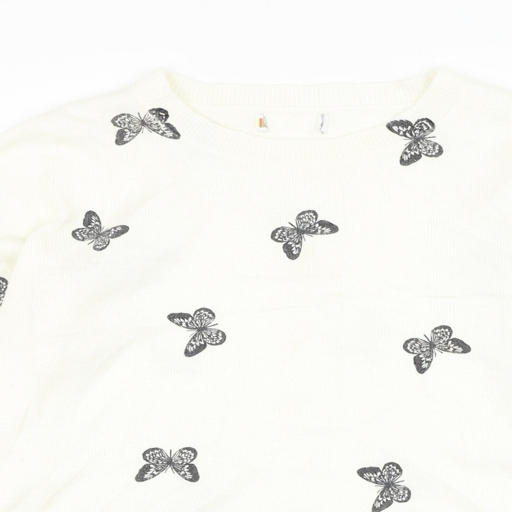 Matalan Womens White Round Neck  Acrylic Pullover Jumper Size 12   - Butterfly