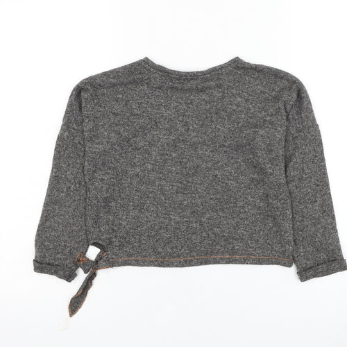 Marks and Spencer Girls Grey Round Neck  Polyester Pullover Jumper Size 6-7 Years  Pullover
