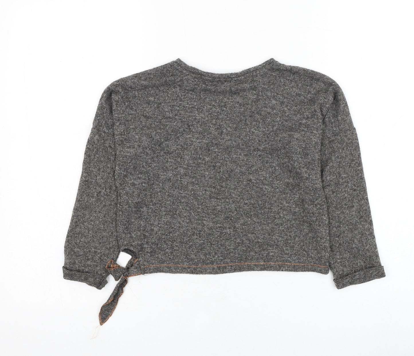 Marks and Spencer Girls Grey Round Neck  Polyester Pullover Jumper Size 6-7 Years  Pullover