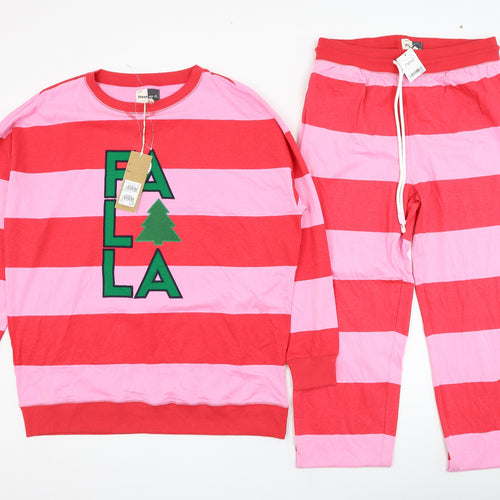 NEXT Womens Pink Striped Cotton Top Pyjama Set Size 12   - Fa La La, Christmas