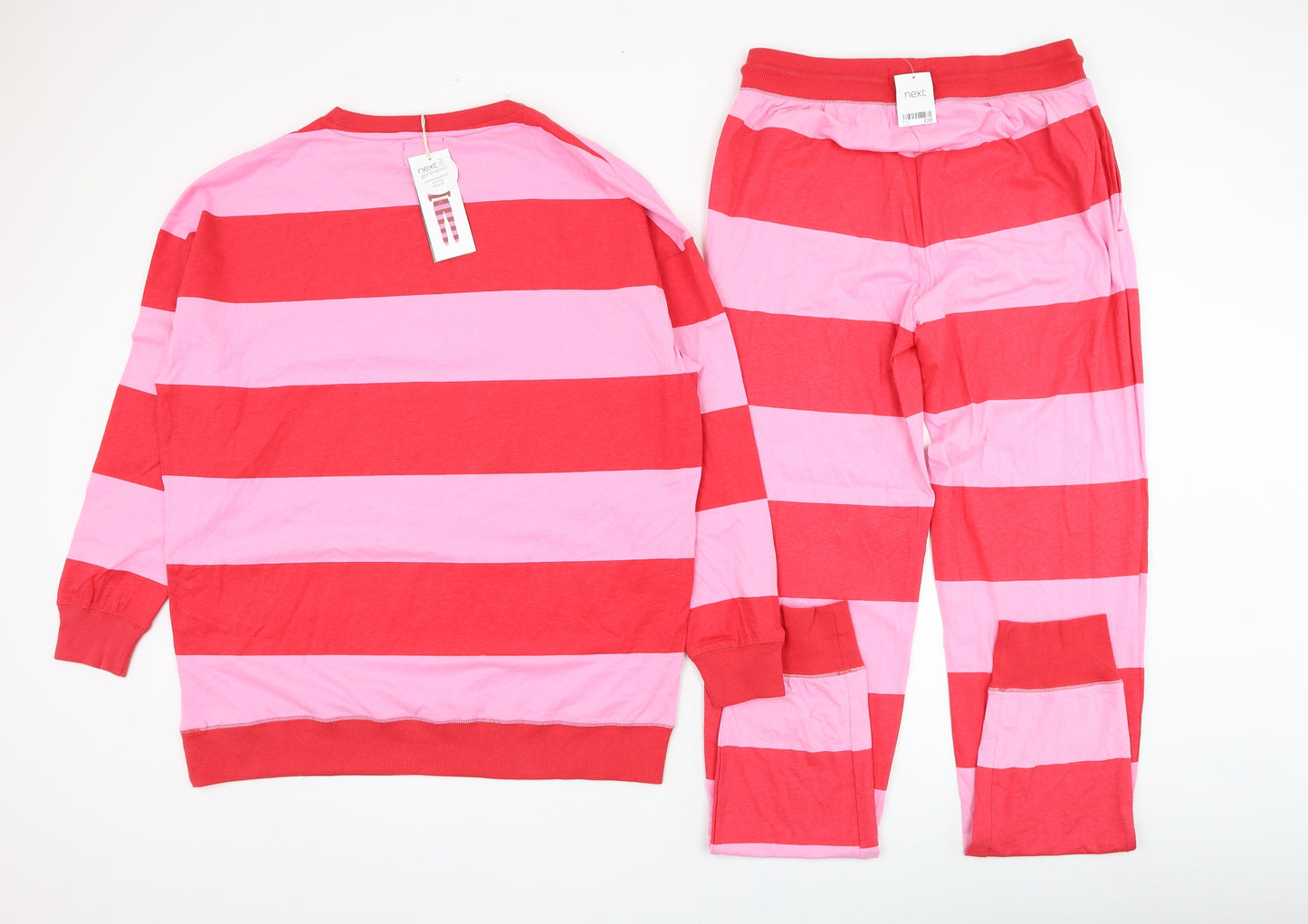 NEXT Womens Pink Striped Cotton Top Pyjama Set Size 12   - Fa La La, Christmas