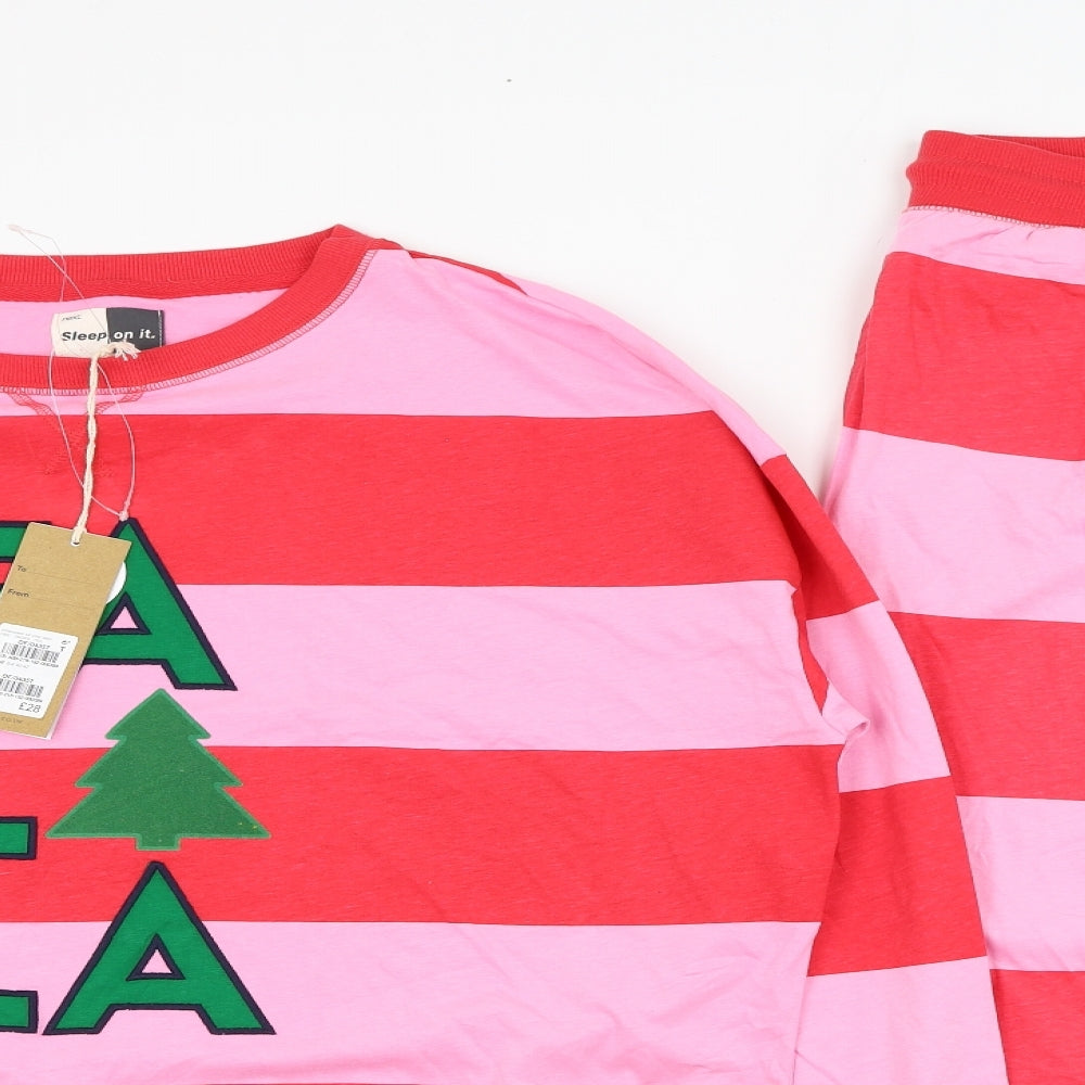 NEXT Womens Pink Striped Cotton Top Pyjama Set Size 12   - Fa La La, Christmas