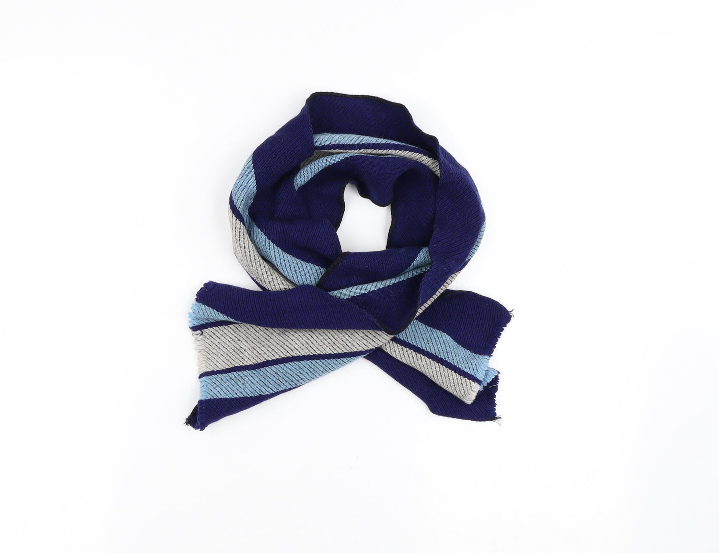 Lochcarron of Scotland Unisex Blue Striped Wool Scarf  Size Regular