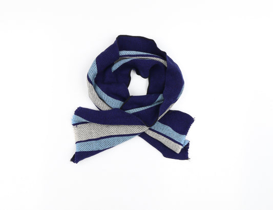 Lochcarron of Scotland Unisex Blue Striped Wool Scarf  Size Regular