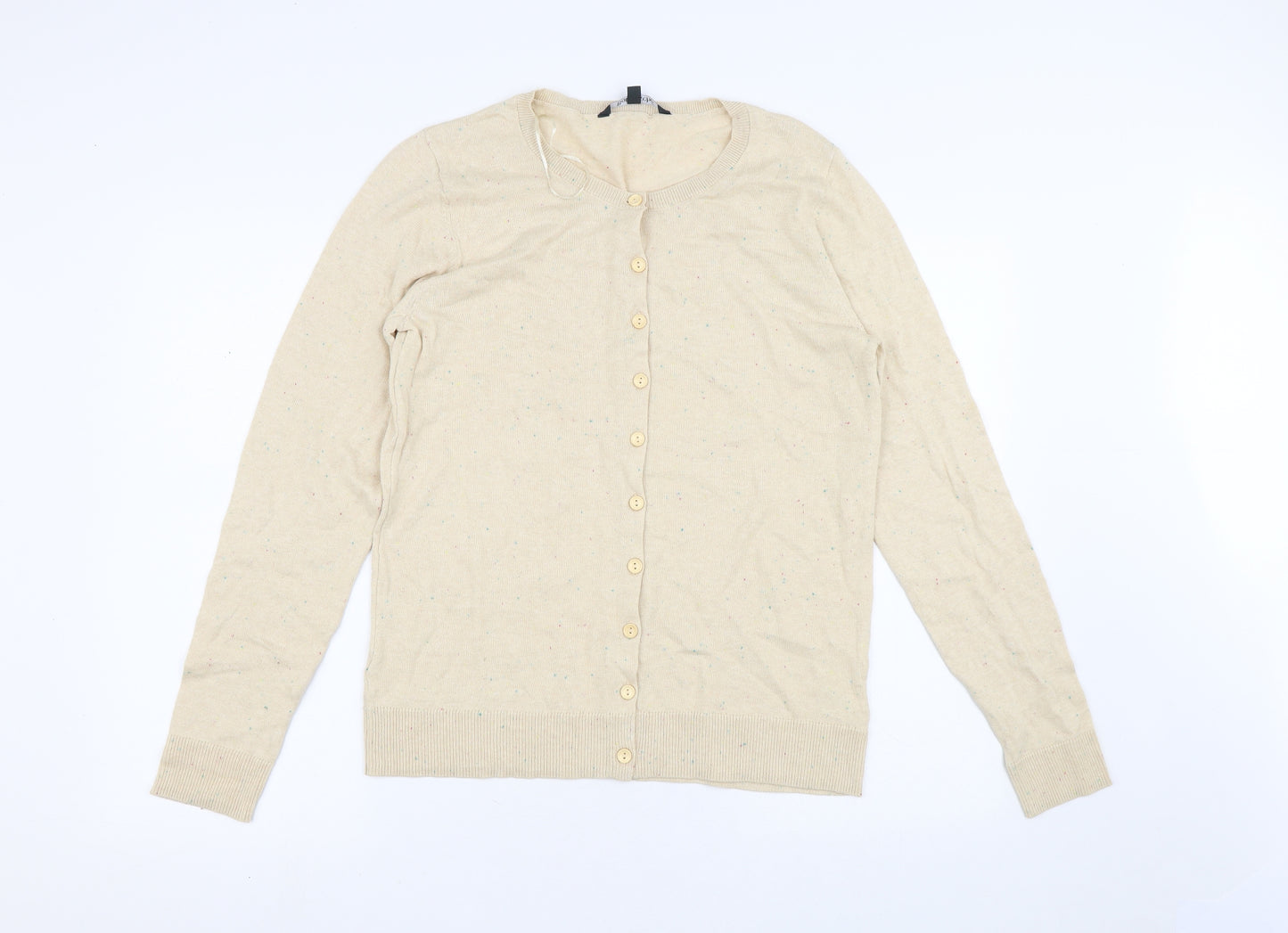 Bonmarché Womens Beige V-Neck  100% Cotton Cardigan Jumper Size 12   - Flecked