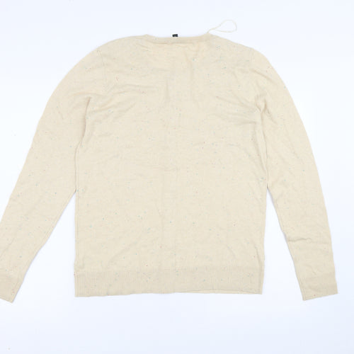 Bonmarché Womens Beige V-Neck  100% Cotton Cardigan Jumper Size 12   - Flecked
