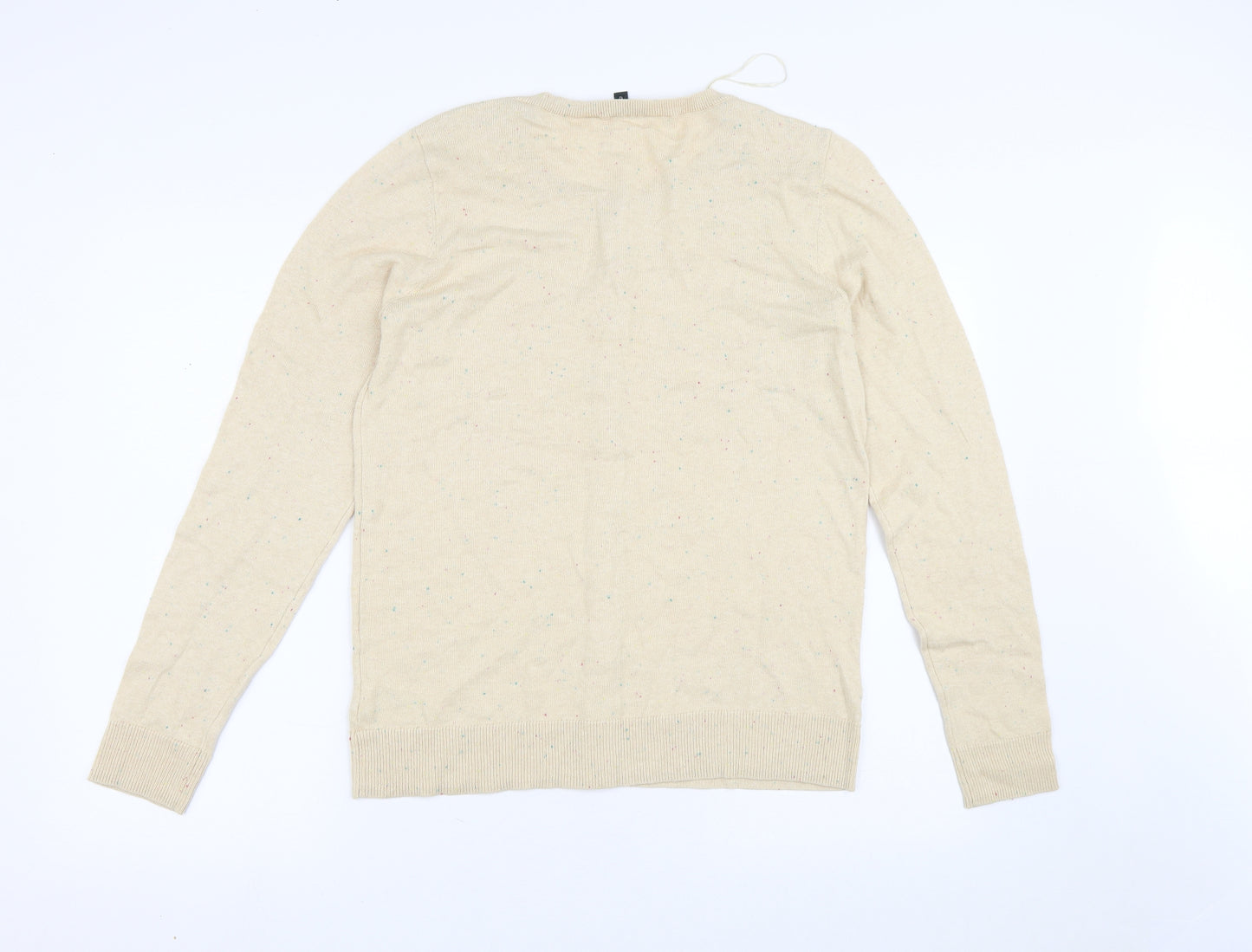 Bonmarché Womens Beige V-Neck  100% Cotton Cardigan Jumper Size 12   - Flecked